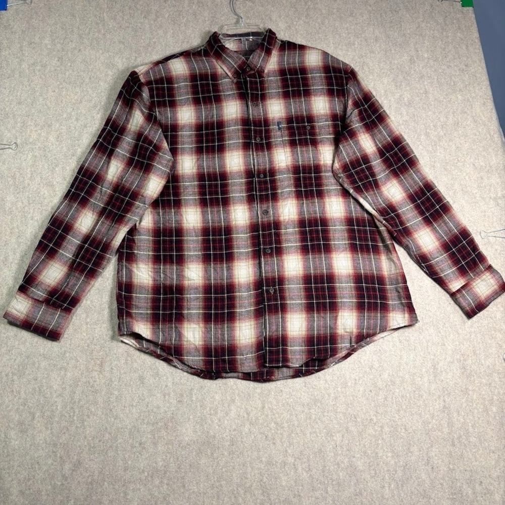 GH Bass Flannel Shirt Mens XL Red Plaid Cotton Blend Button Down Classic Outdoor